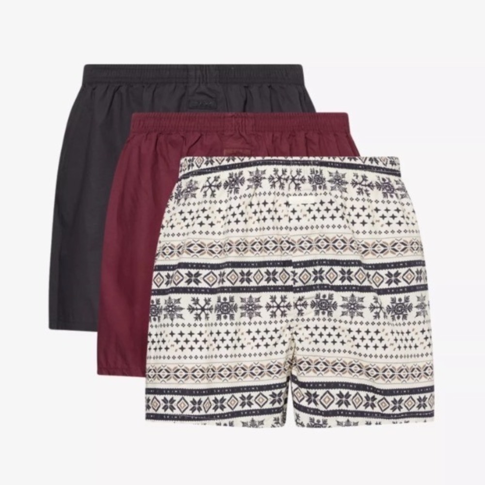 SKIMS Cotton Poplin Boxer 3-Pack Ecru Bordeaux Obsidian Small New With Tags